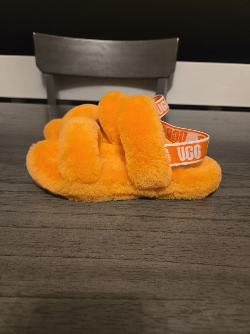 UGG Kids Orange Fluff Slippers with Branded Heel Strap